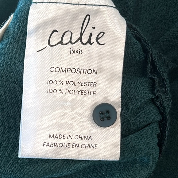 Calie Paris Green Ruffled Dress Sheer Scalloped Fabric At Chest sz.40 or M NWT - Picture 13 of 13